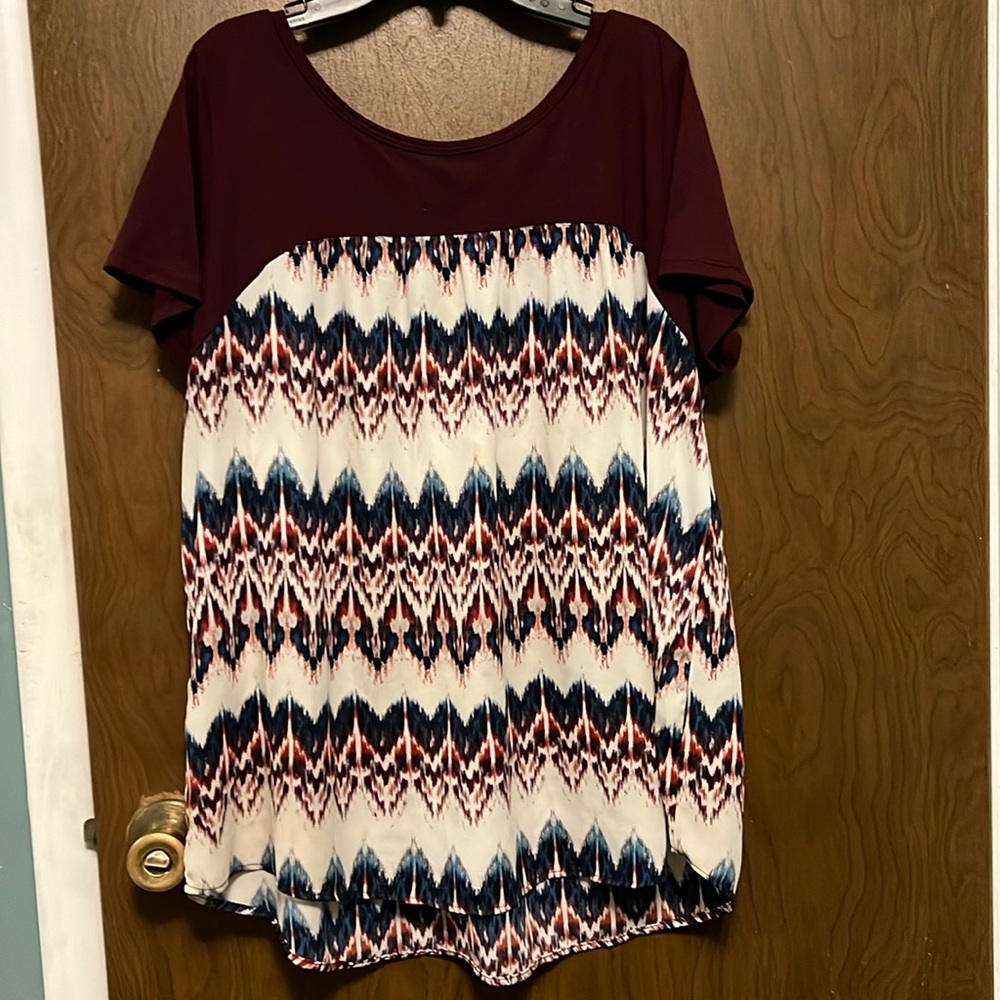 Rewind Maroon Top with Navy & White Aztec Print